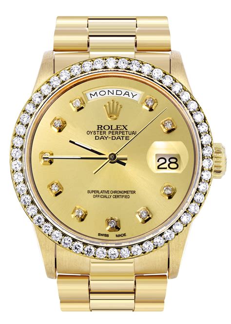 rolex presidential diamond bezel|18k gold Rolex with diamonds.